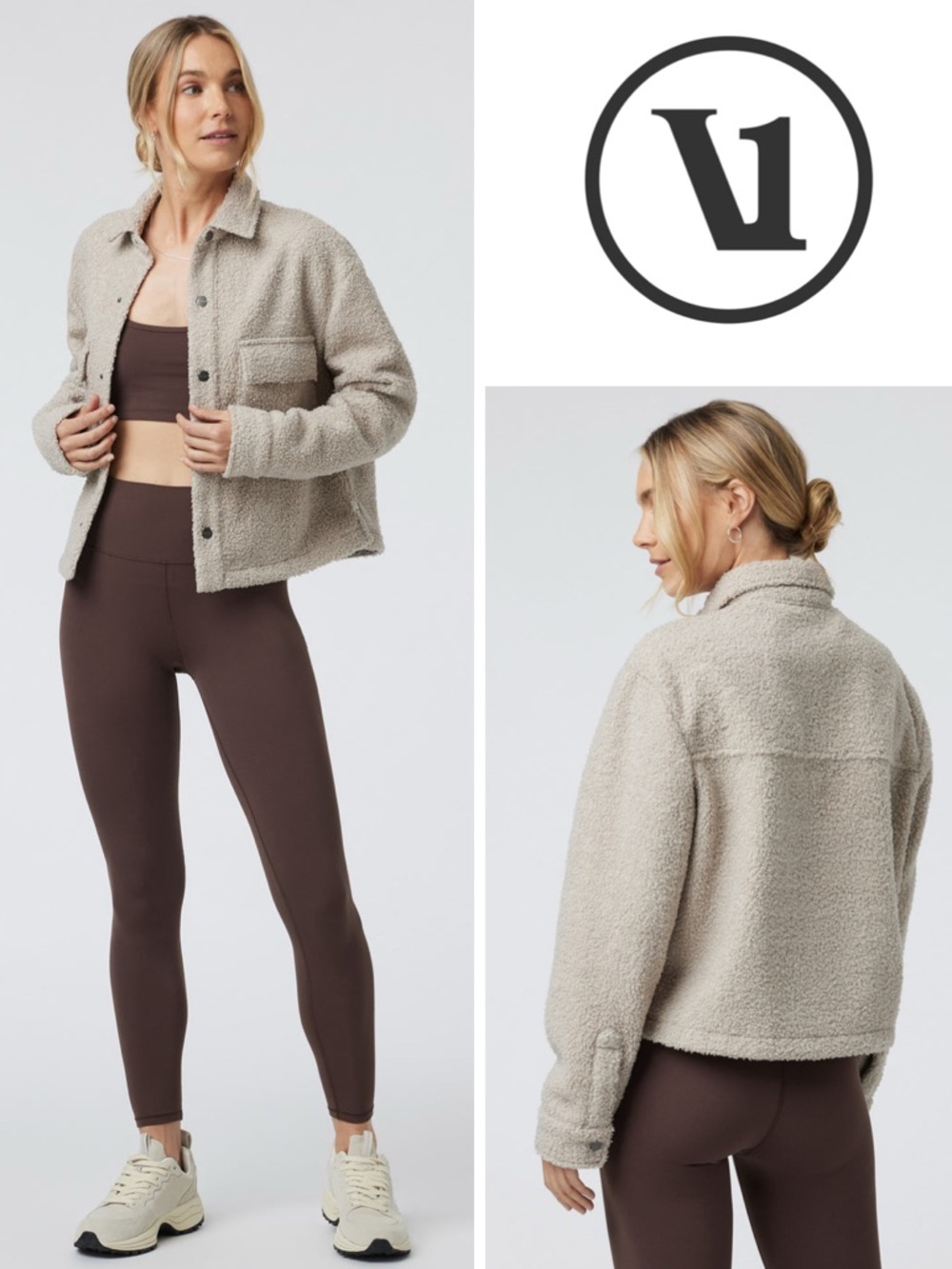 NWT Vuori Sycamore Short Sherpa Shirt Shacket Jacket in Dark Salt (Taupe)